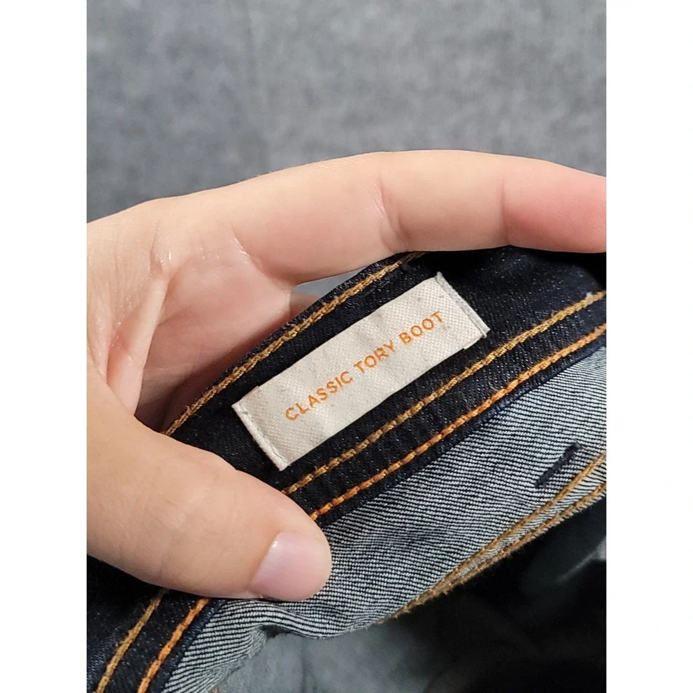 Tory Burch Jeans Womens 27 (Fits 28) Bootcut Denim Logo Back Pockets Dark Wash